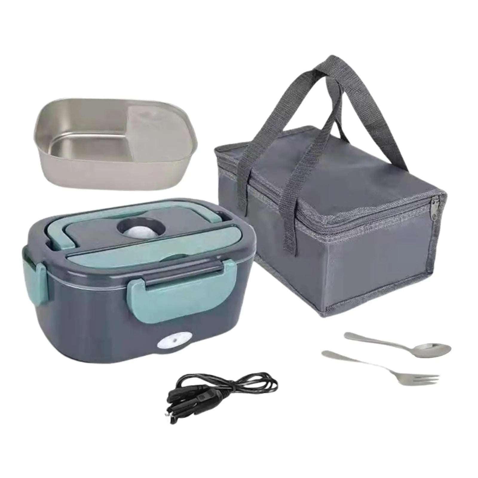 2 in 1 Electric Lunch Box 1.5L 40W with Fork & Spoon Stainless Steel Portable Heating Lunchbox Food Warmer - TheWellBeing4All