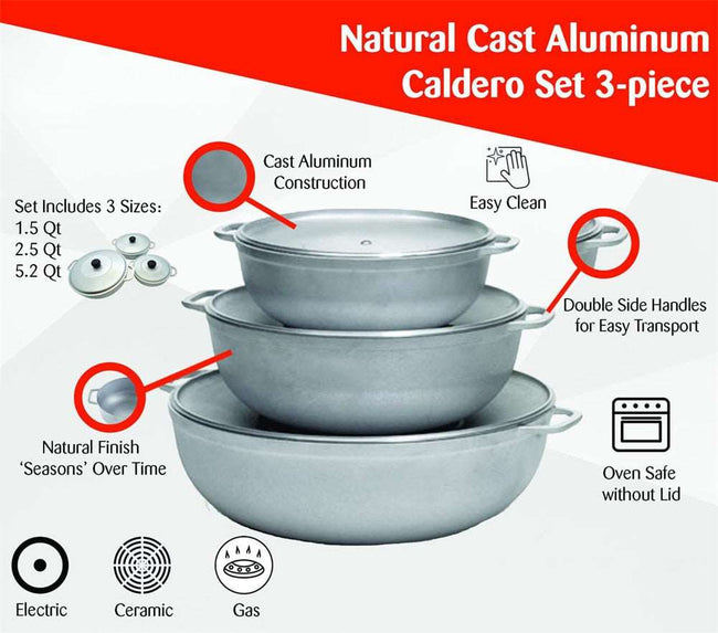 3 Piece Colombian Cast Aluminum Caldero or Dutch Oven Set with Lid, Pot Set - TheWellBeing4All