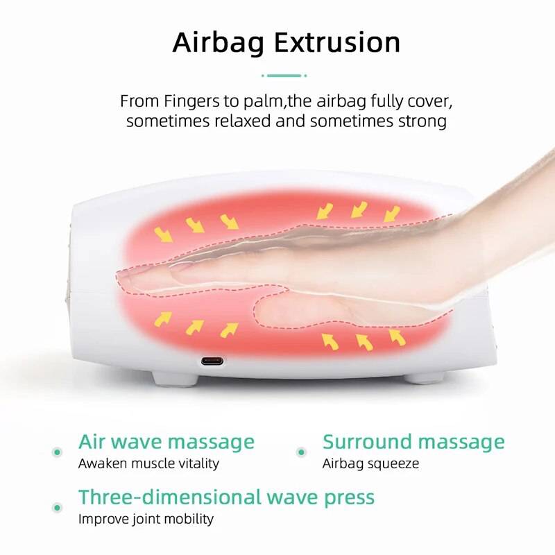 Electric Hand Massager Device Palm Finger Acupoint Wireless Massage with Air Pressure and Heat Compression - TheWellBeing4All