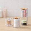 Acrylic Storage Box Bathroom Jar Organizer Cotton Round Pad Holder Cotton Swab Box Holder Dispenser with Bamboo Lid - TheWellBeing4All