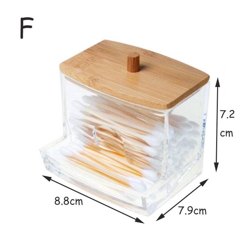 Acrylic Storage Box Bathroom Jar Organizer Cotton Round Pad Holder Cotton Swab Box Holder Dispenser with Bamboo Lid - TheWellBeing4All