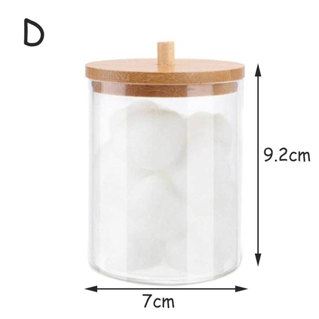 Acrylic Storage Box Bathroom Jar Organizer Cotton Round Pad Holder Cotton Swab Box Holder Dispenser with Bamboo Lid - TheWellBeing4All