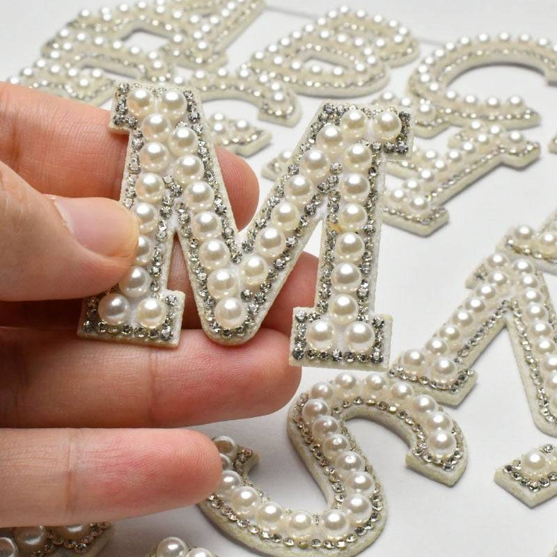 White  Letter Patches Crystal rhinestone Pearl Stickers Alphabet Sew Iron On Patches Badge 3D Handmade Letters Patche - TheWellBeing4All