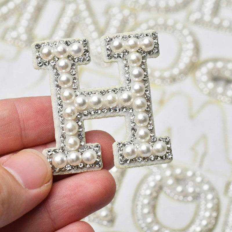 White  Letter Patches Crystal rhinestone Pearl Stickers Alphabet Sew Iron On Patches Badge 3D Handmade Letters Patche - TheWellBeing4All