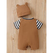 Newborn Baby Boy Bodysuit Bear Print Striped Short Sleeve Romper Jumpsuit with Hat Lovely Clothes - TheWellBeing4All