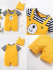 Newborn Baby Boy Bodysuit Bear Print Striped Short Sleeve Romper Jumpsuit with Hat Lovely Clothes - TheWellBeing4All