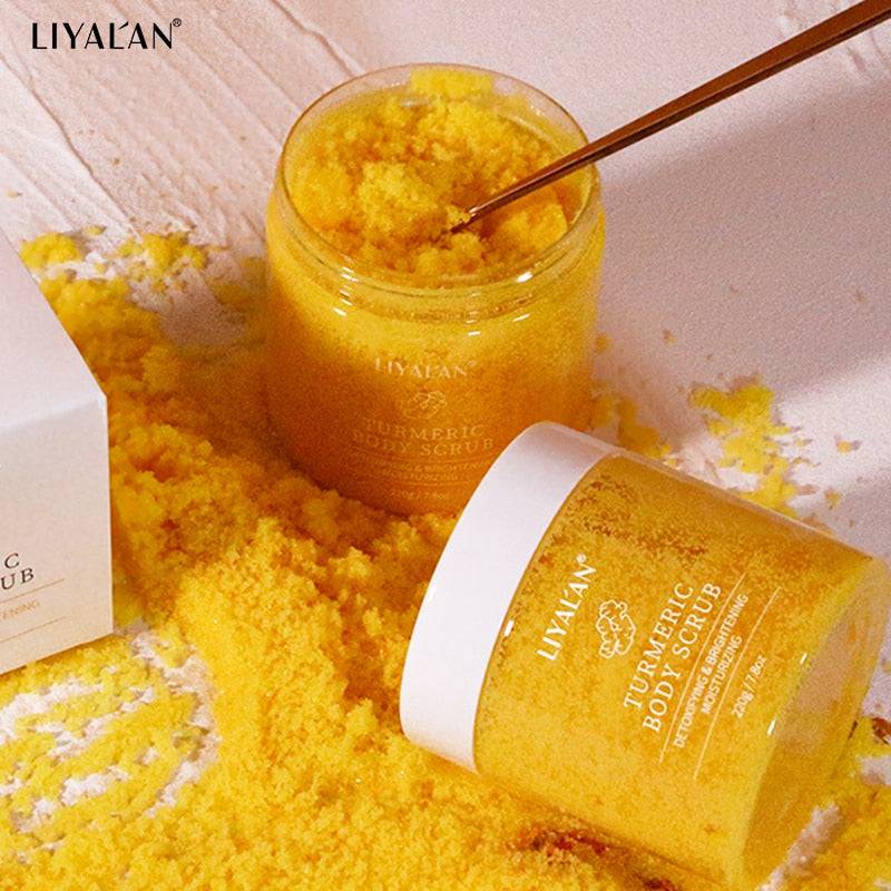 Turmeric Body Scrub Soften Cutin Skin Brightening Moisturizing Sea Salt Exfoliating Pore Cleaning Smooth Face Anti-Acne 220g - TheWellBeing4All