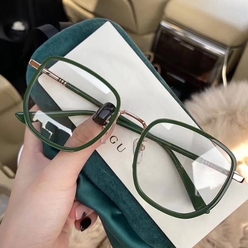 Girl Retro Green Frame Plain Glasses Blue Light Bezel Transparent Eyewear Glasses - TheWellBeing4All