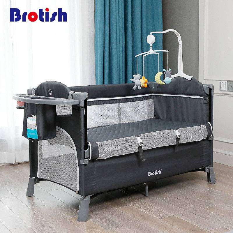 Multifunctional Baby Crib Foldable Baby Bed With Diaper Table Cradle Rocker Travel Game Bed Portable Baby Crib For 0-6 Years Old - TheWellBeing4All