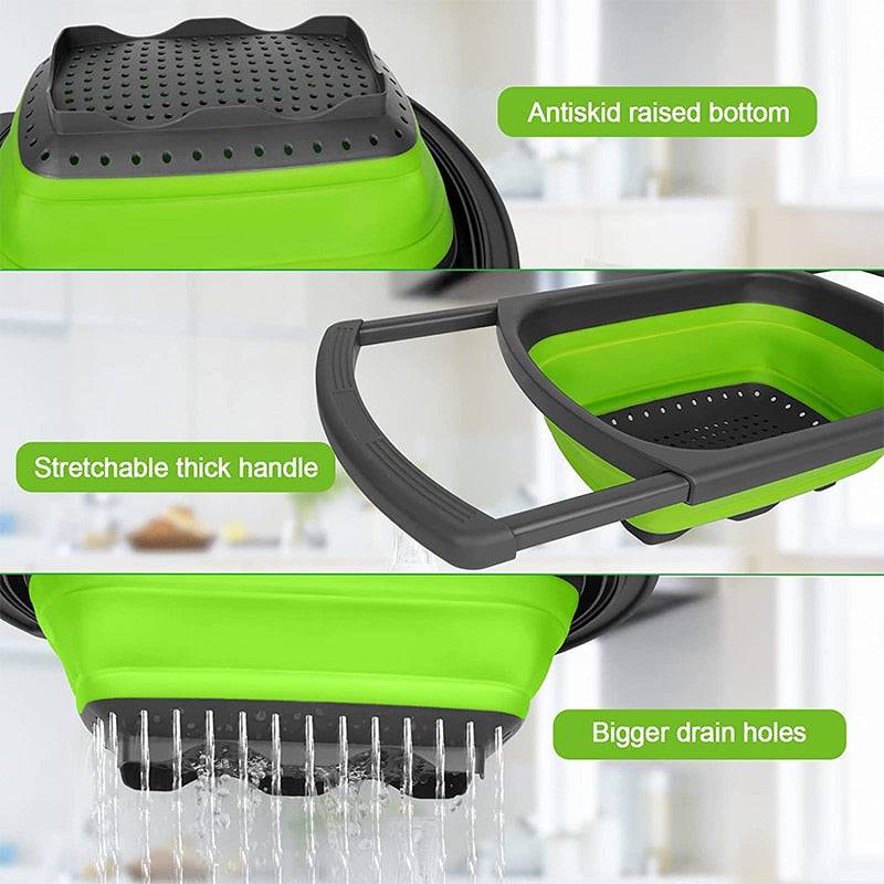 Collapsible Colander with Extendable Handles Colander Strainer Over The Sink Vegetable Fruit Colanders Strainers - TheWellBeing4All