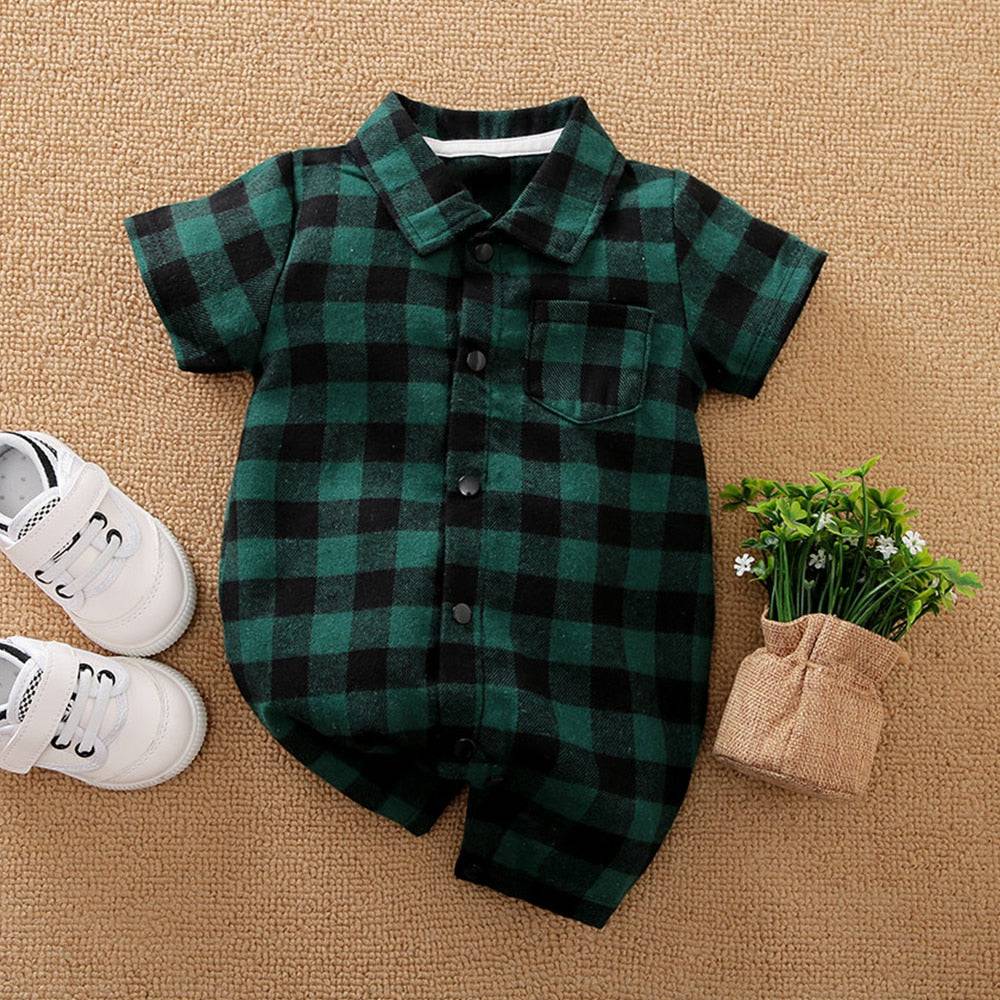 Stylish Newborn Baby Boy Plaid Rompers - Christmas Gentleman Suit - TheWellBeing4All