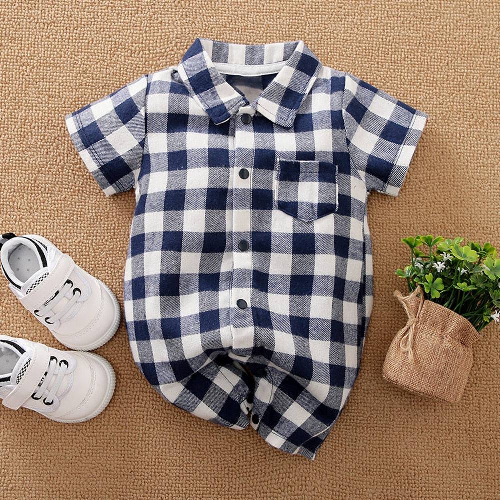 Stylish Newborn Baby Boy Plaid Rompers - Christmas Gentleman Suit - TheWellBeing4All