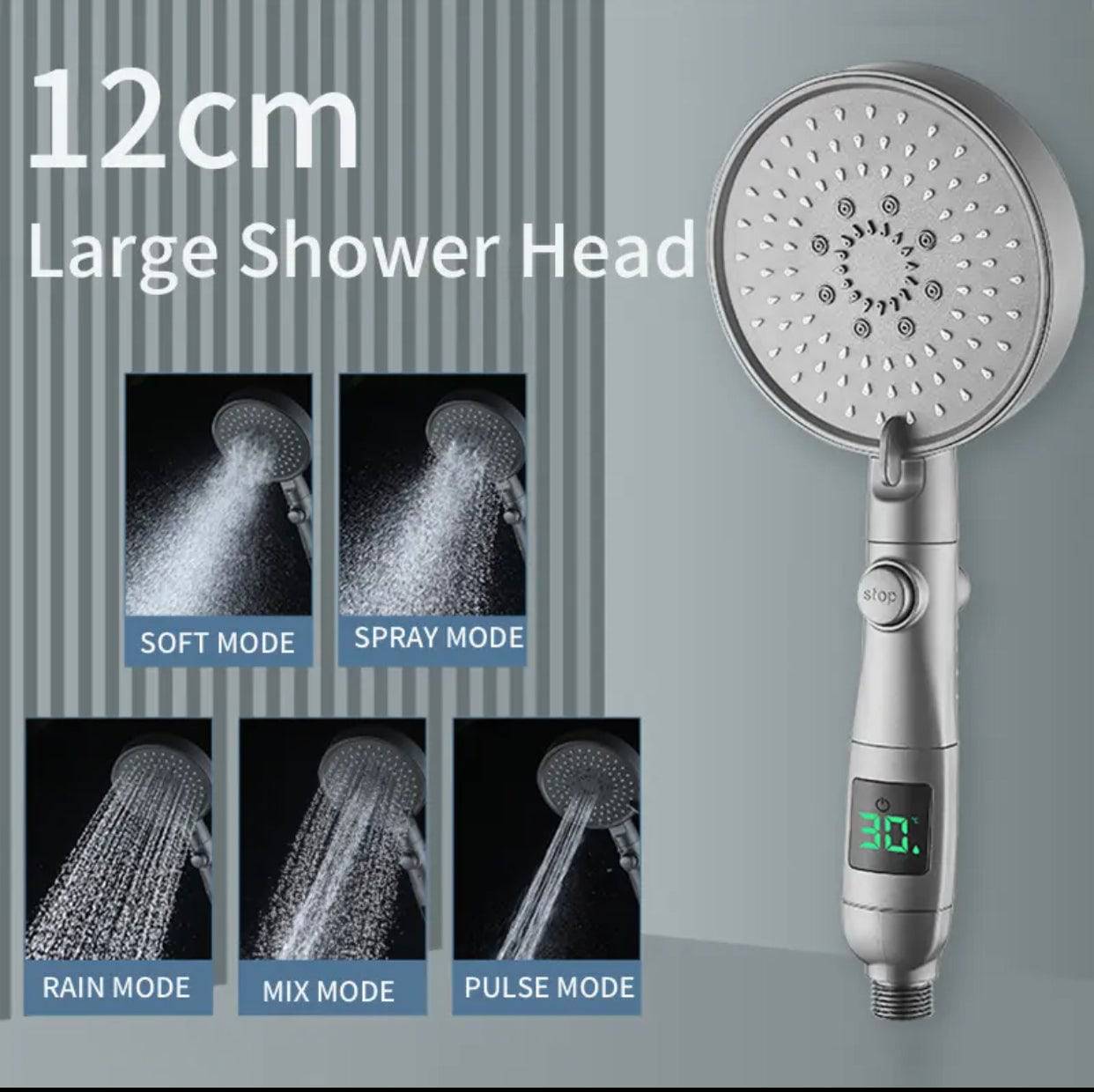 TheWellBeing ™ 5-Mode Adjustable High-Pressure Hand Hold Bath Showerhead Temperature Digital LED Display Shower Head - TheWellBeing4All