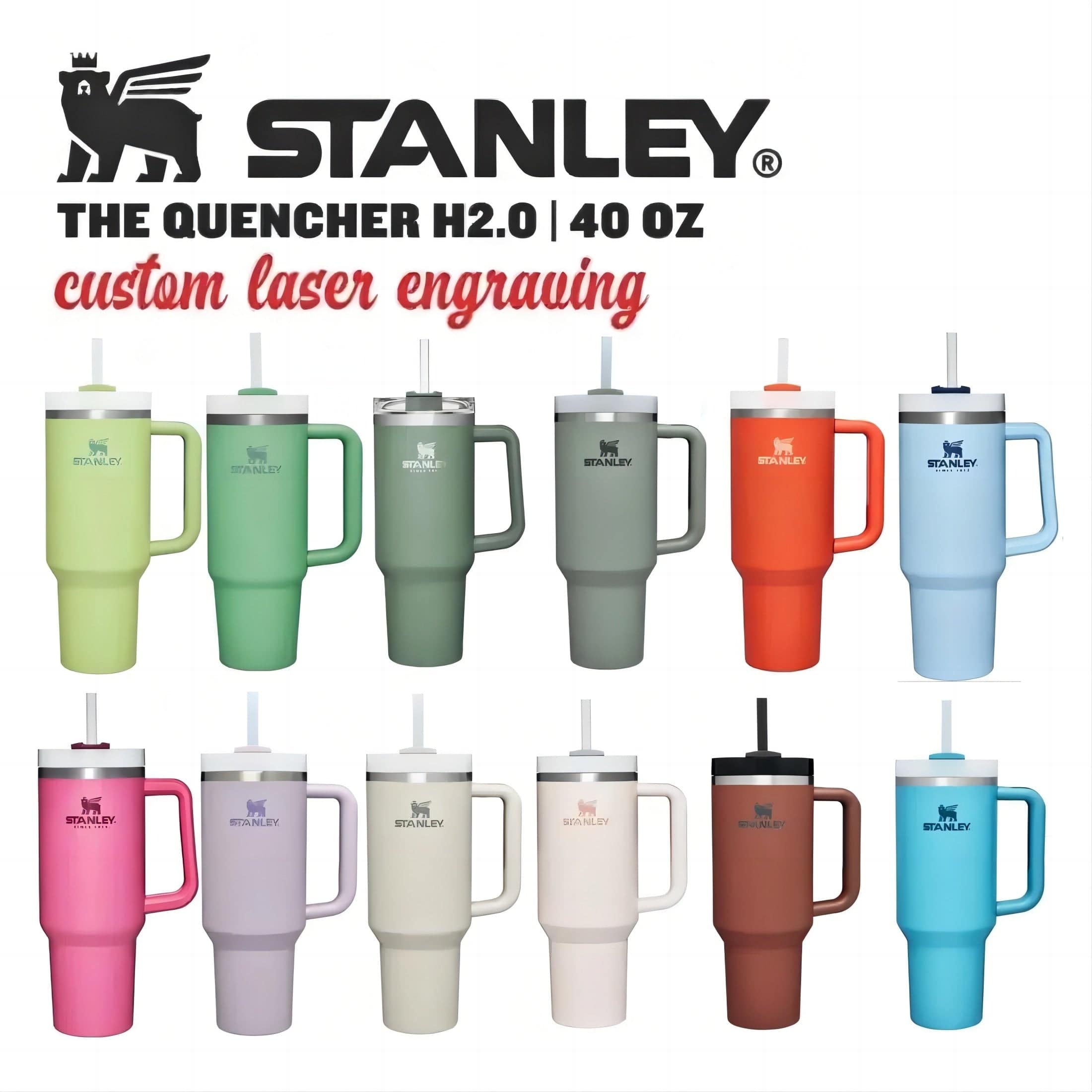 Stanley 40oz Quencher Tumbler With Handle With Straw Lids Stainless Steel Coffee Thermos Cup Car Mugs vacuum cup - TheWellBeing4All