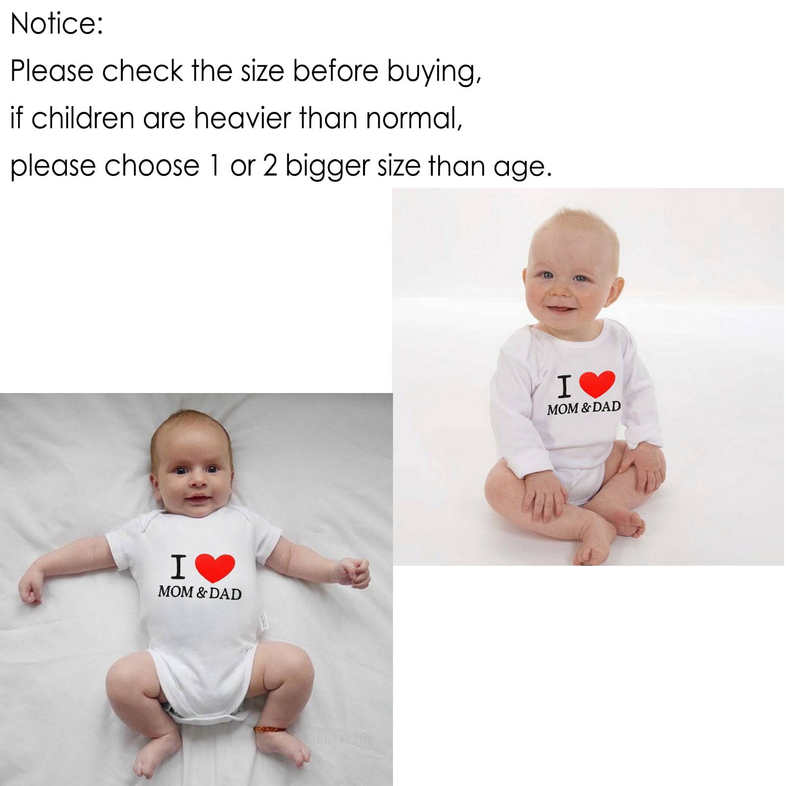 Newborn Infant Baby Clothes I Love Mom & Dad Cute Toddler Jumpsuits Boys Girls Long/Short Sleeve Cotton Bodysuits Outfits - TheWellBeing4All