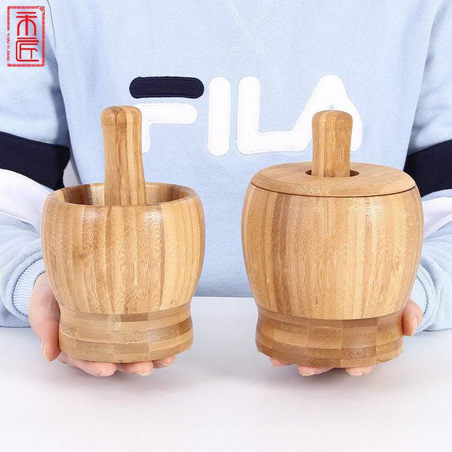 Bamboo Mashed Garlic Jar, Home Kitchen Food Stuffing Mixer, Grinding Bowl, Garlic Grinder with Cover - TheWellBeing4All