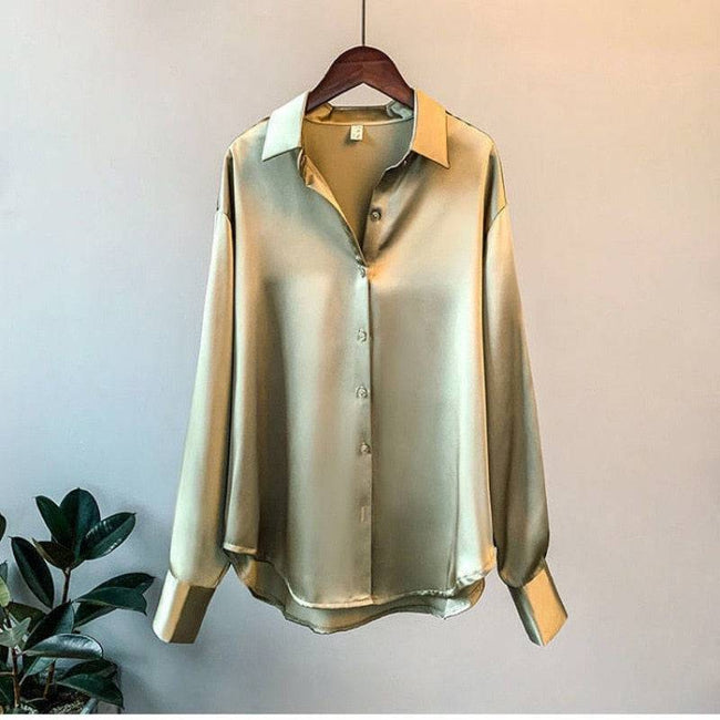 Women Silk Shirt Vintage Blouse Women Sheer Top Women Long Sleeve Dress Shirt Plus Size - TheWellBeing4All