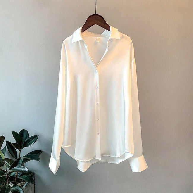 Women Silk Shirt Vintage Blouse Women Sheer Top Women Long Sleeve Dress Shirt Plus Size - TheWellBeing4All