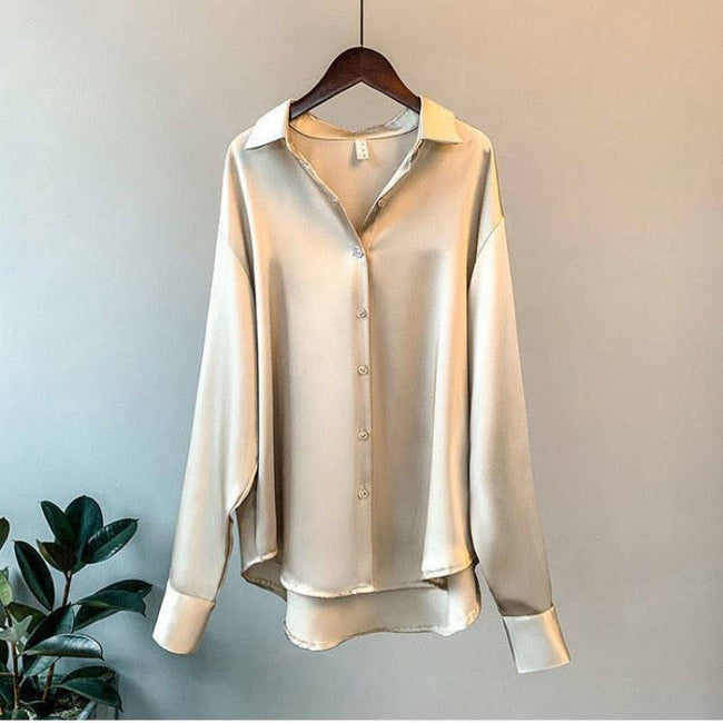 Women Silk Shirt Vintage Blouse Women Sheer Top Women Long Sleeve Dress Shirt Plus Size - TheWellBeing4All