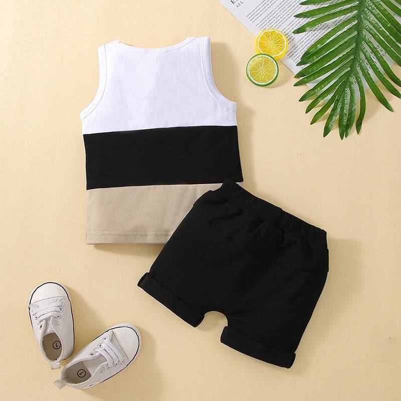 Infant Baby Boys Short Sets Patchwork Sleeveless Vest Tops with Pocket + Shorts 2pcs Summer Outfits for Toddler 6-36M - TheWellBeing4All