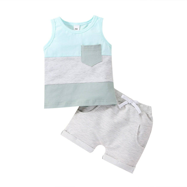 Infant Baby Boys Short Sets Patchwork Sleeveless Vest Tops with Pocket + Shorts 2pcs Summer Outfits for Toddler 6-36M - TheWellBeing4All