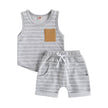 Infant Baby Boys Short Sets Patchwork Sleeveless Vest Tops with Pocket + Shorts 2pcs Summer Outfits for Toddler 6-36M - TheWellBeing4All