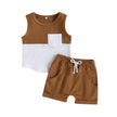 Infant Baby Boys Short Sets Patchwork Sleeveless Vest Tops with Pocket + Shorts 2pcs Summer Outfits for Toddler 6-36M - TheWellBeing4All