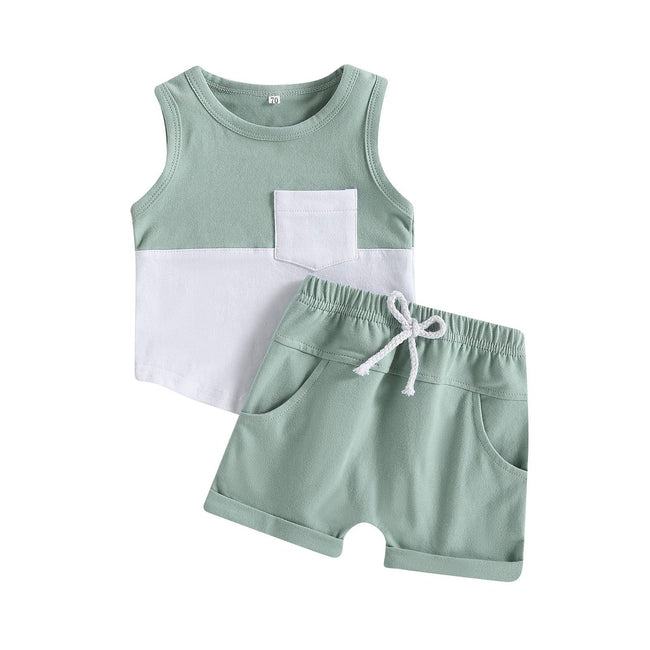 Infant Baby Boys Short Sets Patchwork Sleeveless Vest Tops with Pocket + Shorts 2pcs Summer Outfits for Toddler 6-36M - TheWellBeing4All