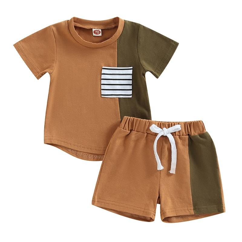 Infant Baby Boys Short Sets Patchwork Sleeveless Vest Tops with Pocket + Shorts 2pcs Summer Outfits for Toddler 6-36M - TheWellBeing4All