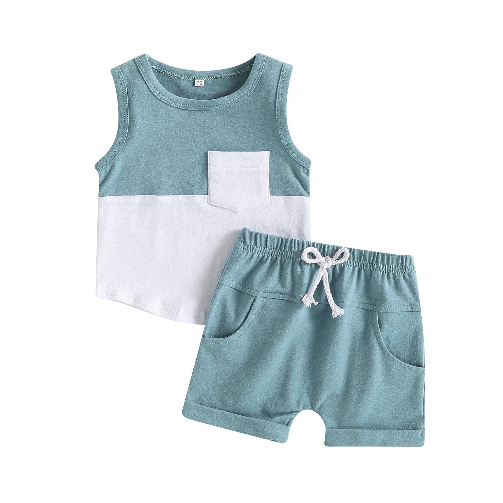 Infant Baby Boys Short Sets Patchwork Sleeveless Vest Tops with Pocket + Shorts 2pcs Summer Outfits for Toddler 6-36M - TheWellBeing4All