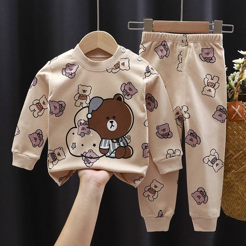 Fall Winter Pure Cotton Baby Underwear Set Printed Cartoon Children 2 Piece Set Fashion Autumn Clothes Kids Long Sleeve Suit - TheWellBeing4All