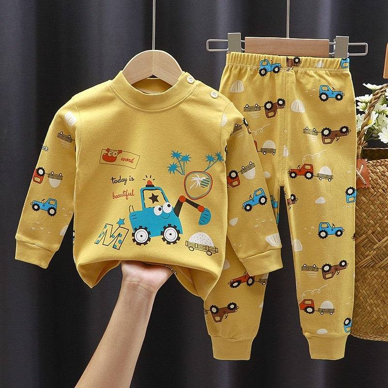 Fall Winter Pure Cotton Baby Underwear Set Printed Cartoon Children 2 Piece Set Fashion Autumn Clothes Kids Long Sleeve Suit - TheWellBeing4All