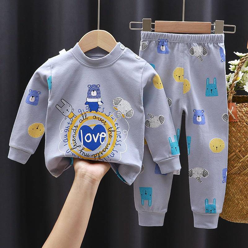 Fall Winter Pure Cotton Baby Underwear Set Printed Cartoon Children 2 Piece Set Fashion Autumn Clothes Kids Long Sleeve Suit - TheWellBeing4All