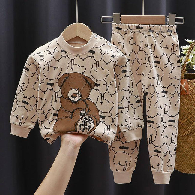 Fall Winter Pure Cotton Baby Underwear Set Printed Cartoon Children 2 Piece Set Fashion Autumn Clothes Kids Long Sleeve Suit - TheWellBeing4All