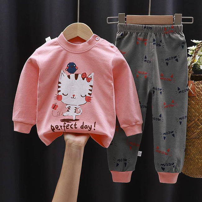 Fall Winter Pure Cotton Baby Underwear Set Printed Cartoon Children 2 Piece Set Fashion Autumn Clothes Kids Long Sleeve Suit - TheWellBeing4All