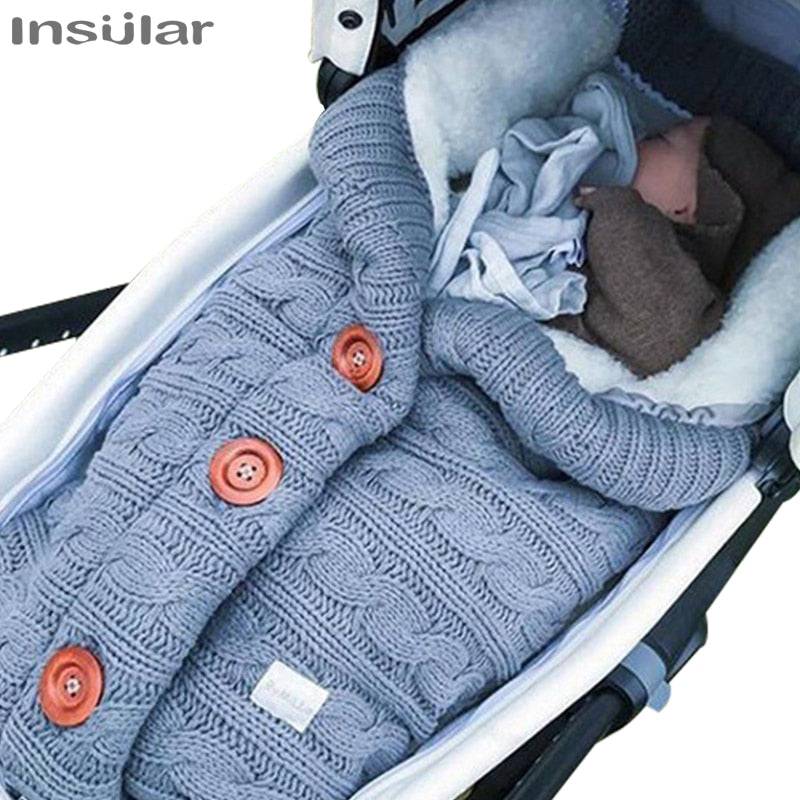 Warm Baby Sleeping Bag Envelope Winter Kid Sleepsack Footmuff Stroller Knitted Sleep Sack Newborn Knit Wool Swaddling Blanket - TheWellBeing4All