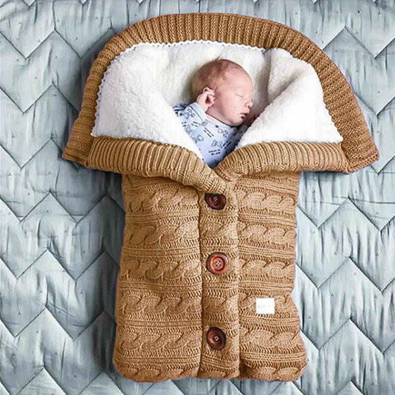 Warm Baby Sleeping Bag Envelope Winter Kid Sleepsack Footmuff Stroller Knitted Sleep Sack Newborn Knit Wool Swaddling Blanket - TheWellBeing4All