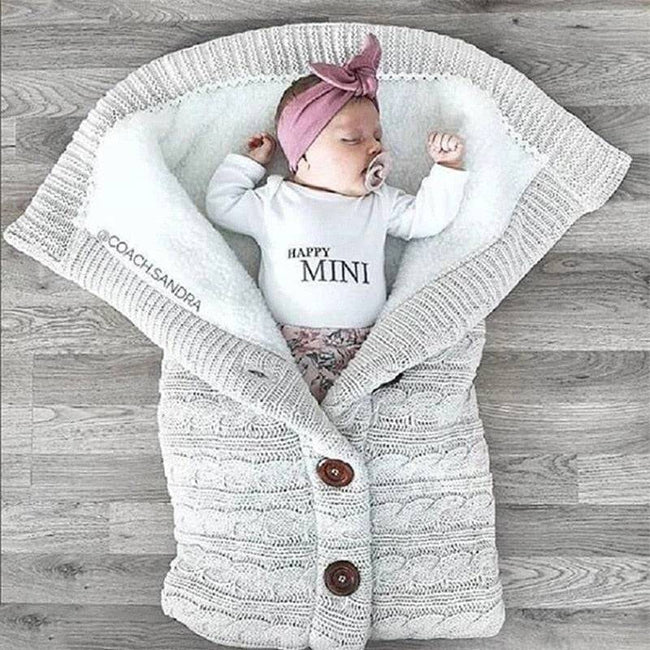 Warm Baby Sleeping Bag Envelope Winter Kid Sleepsack Footmuff Stroller Knitted Sleep Sack Newborn Knit Wool Swaddling Blanket - TheWellBeing4All