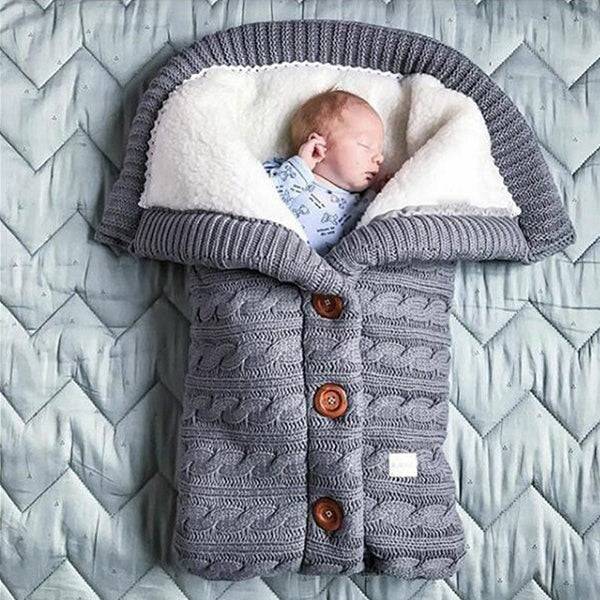 Warm Baby Sleeping Bag Envelope Winter Kid Sleepsack Footmuff Stroller Knitted Sleep Sack Newborn Knit Wool Swaddling Blanket - TheWellBeing4All