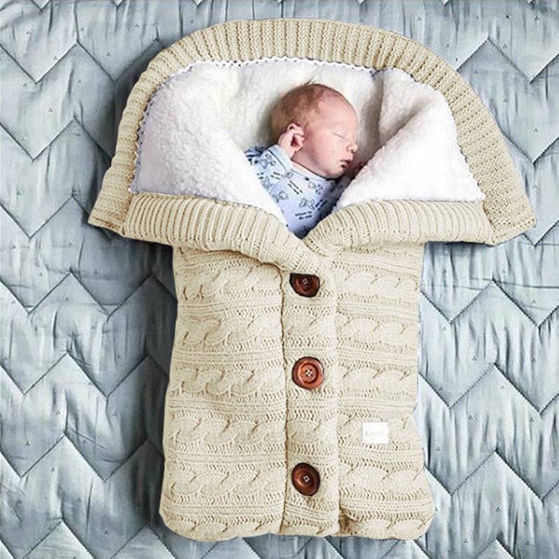 Warm Baby Sleeping Bag Envelope Winter Kid Sleepsack Footmuff Stroller Knitted Sleep Sack Newborn Knit Wool Swaddling Blanket - TheWellBeing4All