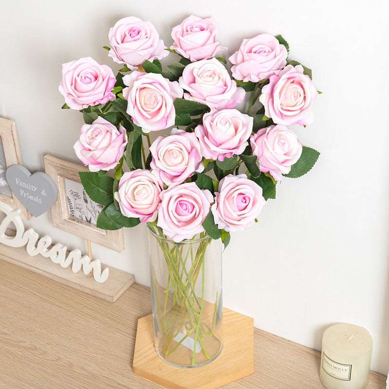 Artificial Rose Flowers Silk Long Branch Bouquet for Table Centerpiece Decor Fake Plant - TheWellBeing4All