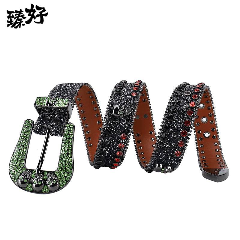 Western Rhinestone Belt Skull Belt Crystal Studded Luxury Pin Buckle Belt Cinto De Strass Jeans - TheWellBeing4All