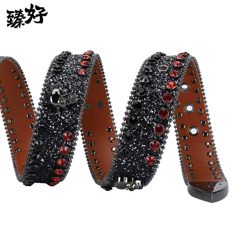 Western Rhinestone Belt Skull Belt Crystal Studded Luxury Pin Buckle Belt Cinto De Strass Jeans - TheWellBeing4All