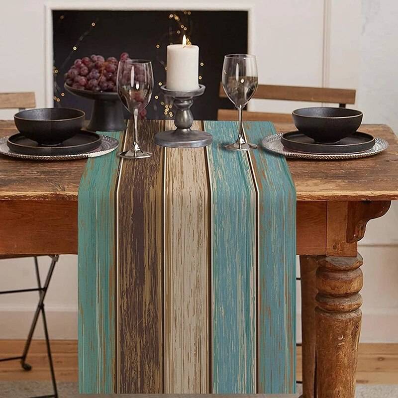 Farmhouse Wood Texture Table Runner Placemats Combination Set Wedding Party Event Dining Table Decoration Hotel Home Tablecloth - TheWellBeing4All