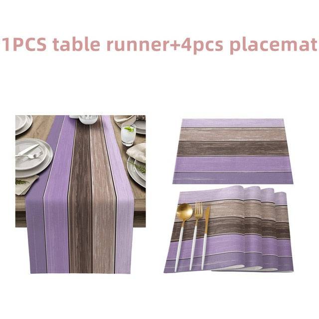 Farmhouse Wood Texture Table Runner Placemats Combination Set Wedding Party Event Dining Table Decoration Hotel Home Tablecloth - TheWellBeing4All