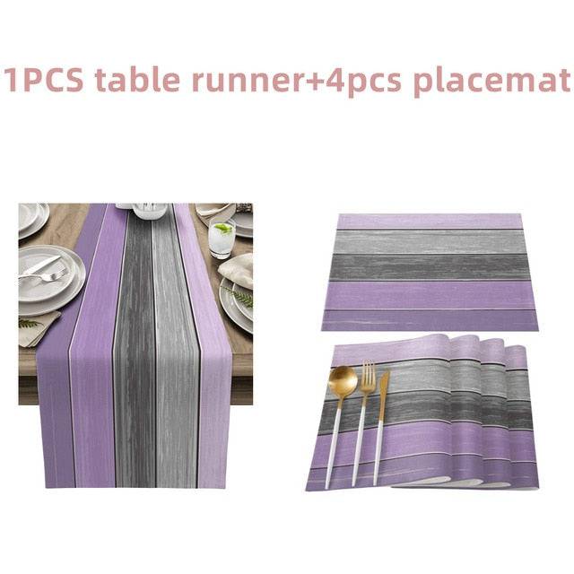 Farmhouse Wood Texture Table Runner Placemats Combination Set Wedding Party Event Dining Table Decoration Hotel Home Tablecloth - TheWellBeing4All