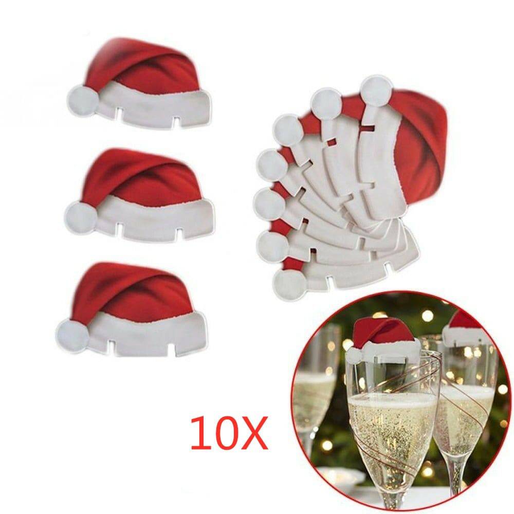 Christmas Decorations Wine Glass Hats Card Champagne Red Wine Christmas Hat  Card Decoration Party Holiday Decorations - TheWellBeing4All