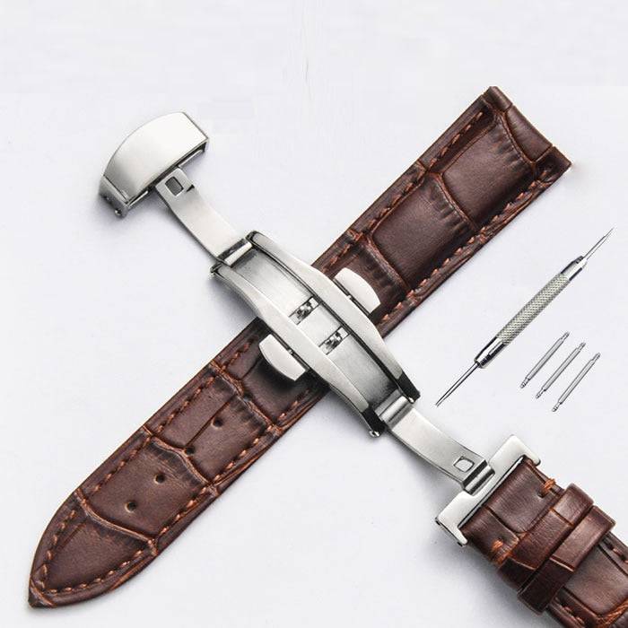 Strap Bamboo Pattern Strap Genuine Leather Watchband with Double Press Butterfly Buckle Watches - TheWellBeing4All