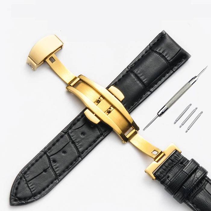 Strap Bamboo Pattern Strap Genuine Leather Watchband with Double Press Butterfly Buckle Watches - TheWellBeing4All