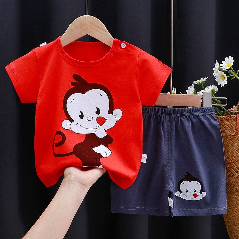 Kids Clothes Set Baby Boy/Girl T-Shirt + Shorts Summer Clothing Cotton Cartoon Casual Boys Tracksuit Children Baby Clothes Set - TheWellBeing4All